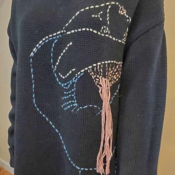 Zara Oversized Slouchy Longer Sweater Ballerina embroidered Ballet Abstract Sz M - Picture 6 of 11